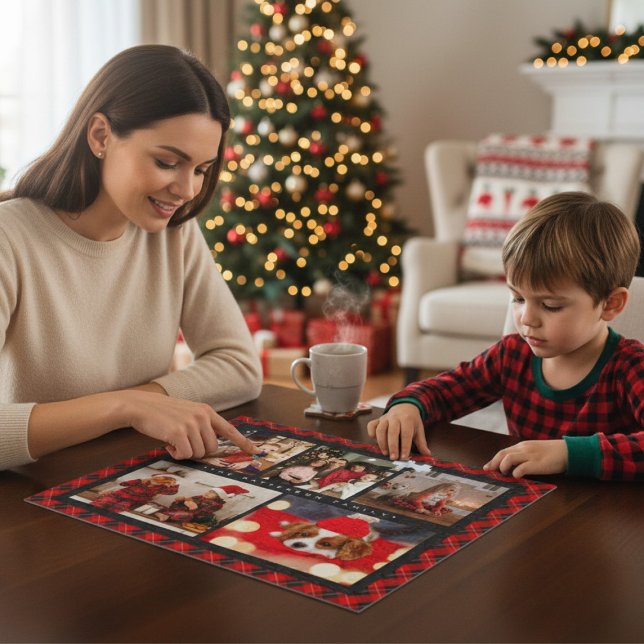 Familienname 5 FotoCollage Rot Kariert Moderne Puzzle (Von Creator hochgeladen)
