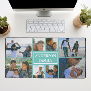 Familienname 8 Foto Collage Aquamarin Schreibtischunterlage