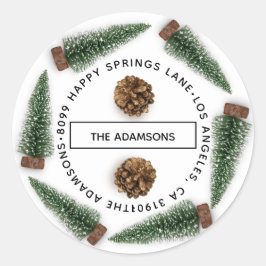 Familienname Anschrift UAWG White Christmas Tree Runder Aufkleber