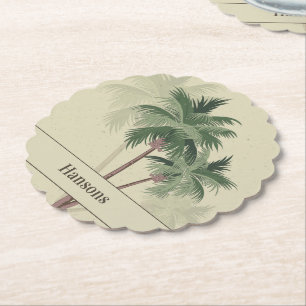 Familienname auf Vintage Palm Trees Scallop Untersetzer