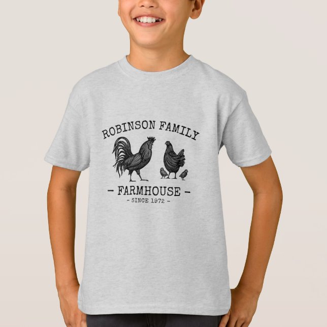 Familienname Bauernhof Hen Chicks Rooster T-Shirt (Vorderseite)