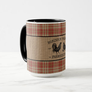 Familienname Bauernhof Vintag Red Kariert Burlap B Tasse