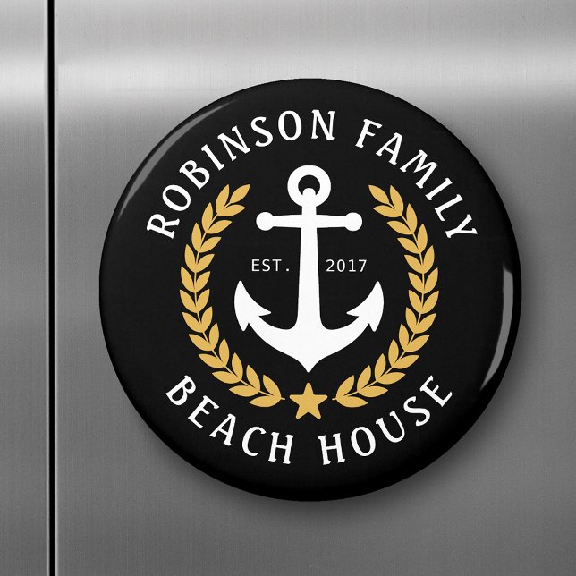 Familienname Beach House Anchor Gold Stil Laurel Magnet (Von Creator hochgeladen)