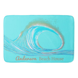 Familienname Beach House Aquamarin Ocean Wave Badematte