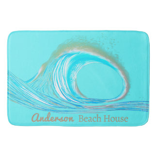 Familienname Beach House Aquamarin Ocean Wave Badematte
