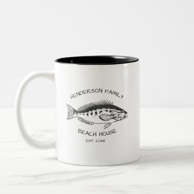 Familienname Beach House Fisch Zweifarbige Tasse (Links)