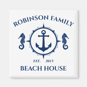 Familienname Beach House Seepferd Anchor Blau Wei Magnet