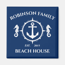 Familienname Beach House Seepferd Anchor Navy Blue Magnet