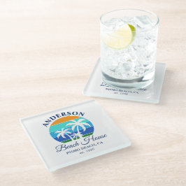 Familienname Beach House Sun Palm Trees Glasuntersetzer