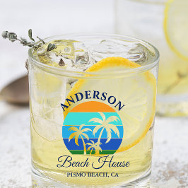 Familienname Beach House Sun Palm Trees Whiskyglas