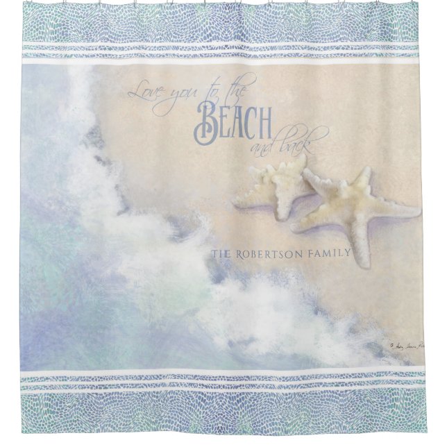 Familienname Beach Ocean Waves Sand Starfish Duschvorhang (Vorderseite)