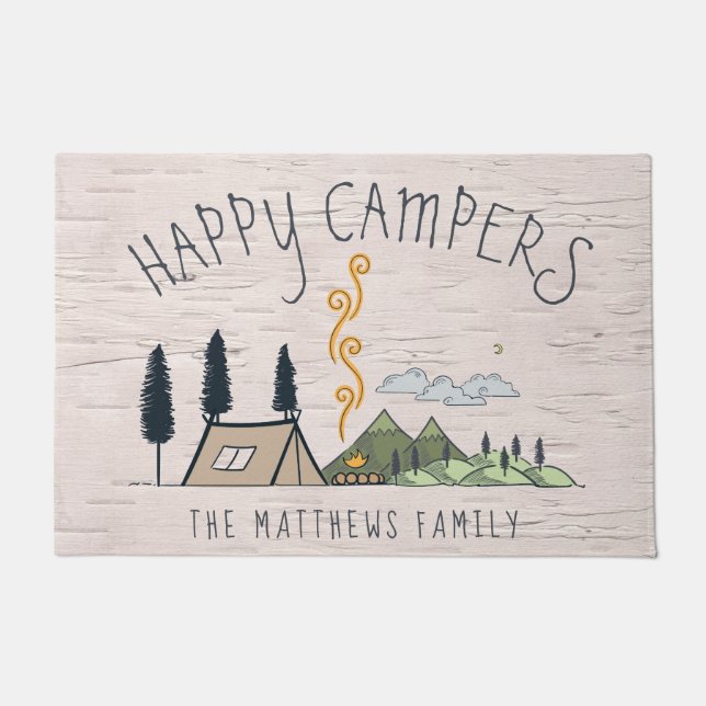 Familienname Begrüßungsmatte | Happy Campers Fußmatte (Vorderseite)