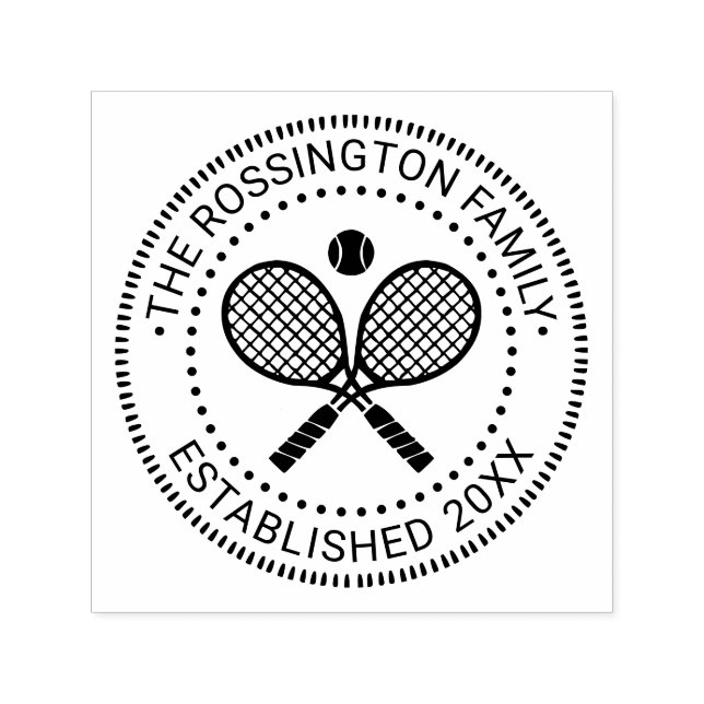 Familienname bei überquerten Tennisschlägern Datum Permastempel (Design)
