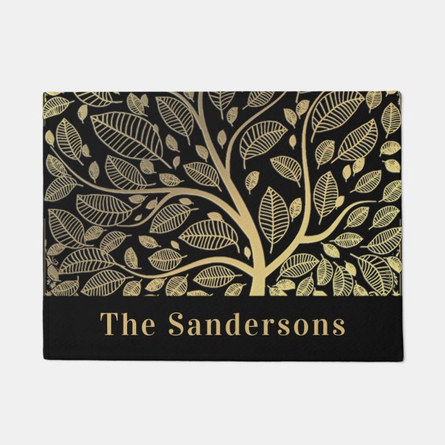  Familienname Black Gold Blätter Fußmatte (Vorderseite)