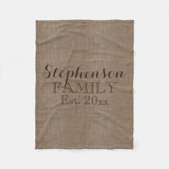 Familienname Burlap Rustic Fleecedecke (Vorderseite)