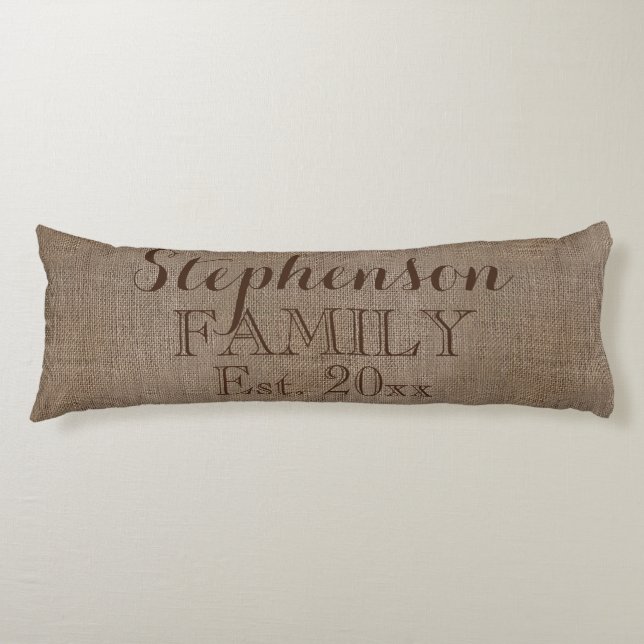 Familienname Burlap Rustic Seitenschläferkissen (Vorderseite)