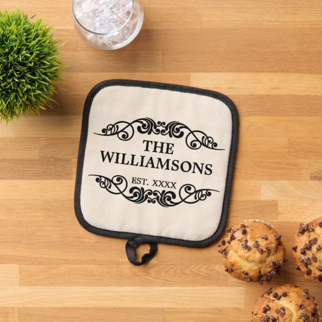 Familienname Chic Antique etabliertes Datum Jahr Topflappen (Oben Unten)