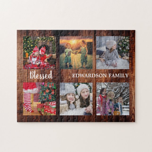 Familienname Collage Familienname rustikal Puzzle (Horizontal)