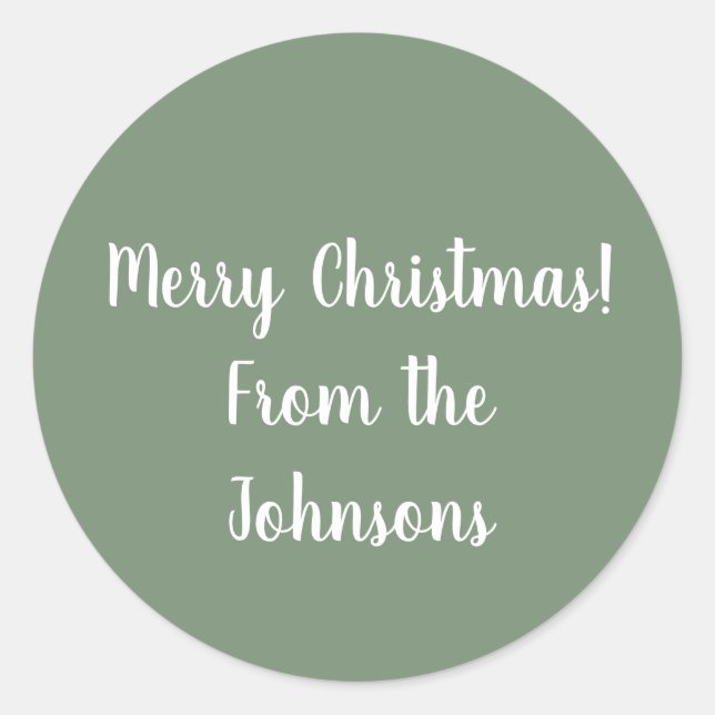 Familienname | Custom Sage Green Frohe Weihnachten Runder Aufkleber (Vorderseite)