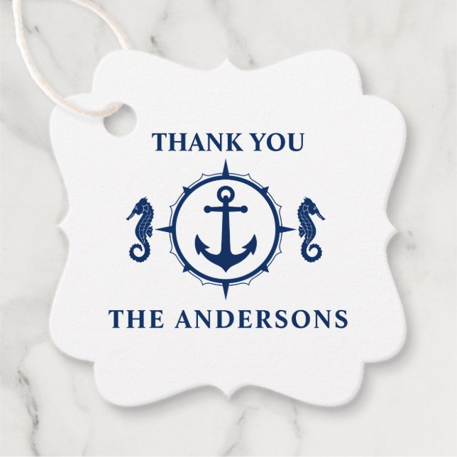 Familienname Danke Seepferd Anchor Navy Blue Geschenkanhänger (Vorderseite)