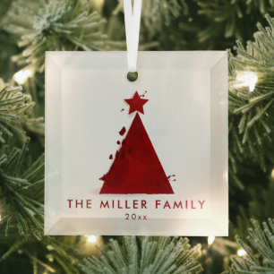 Familienname   Datum   Roter Weihnachtsbaum Ornament Aus Glas