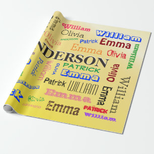 Familienname ♠️ Dazzzeln Word Cloud Wrapping-Papie Geschenkpapier