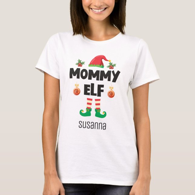 Familienname der Mommy elf, passend zu Weihnachten T-Shirt (Vorderseite)