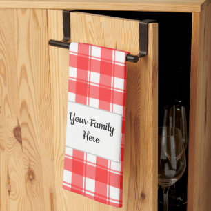 Familienname Editable Red White Retro Kariert Patt Geschirrtuch