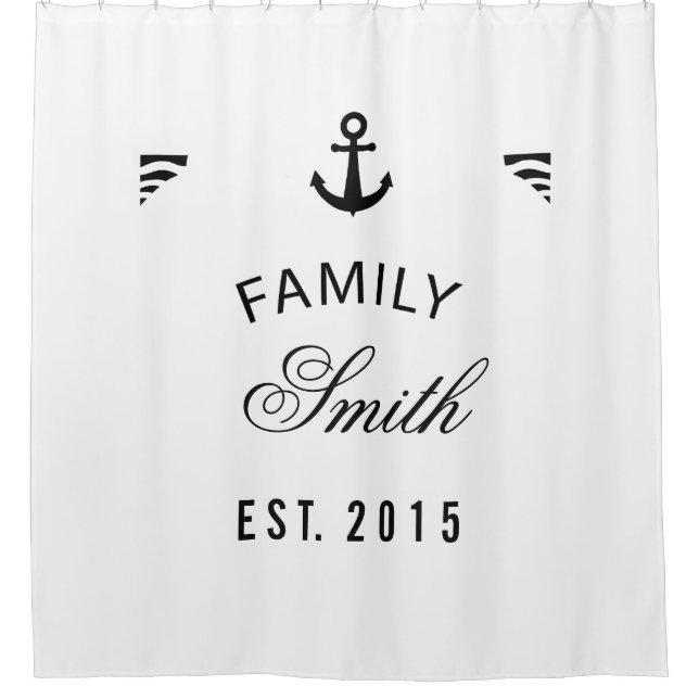 Familienname Elegant Nautical Anchor Personalisier Duschvorhang (Vorderseite)
