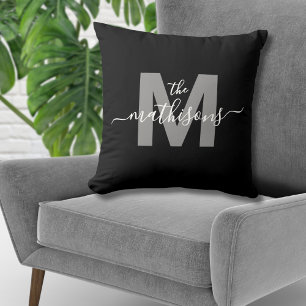 Familienname Elegante Schwarz-weiße Monogramm Kissen