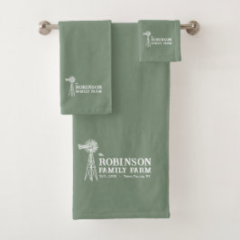 Familienname Farm Rustic Windmill Sage Green Badhandtuch Set