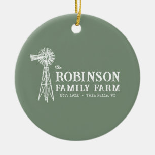 Familienname Farm Rustic Windmill Sage Green Keramik Ornament