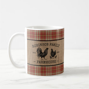 Familienname Farmhaus Vintage Rot Kariert Jute Kaffeetasse