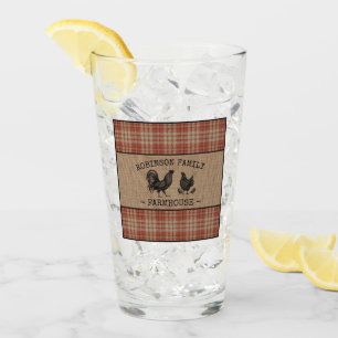 Familienname Farmhaus Vintage-Rotkariert Jute Glas