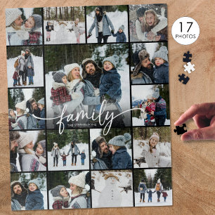 Familienname Foto-Collage Moderne Schrift 17 Fotos Puzzle