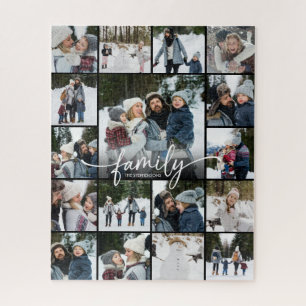 Familienname Foto-Collage Moderne Schrift 17 Fotos Puzzle
