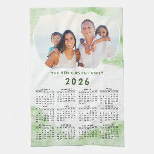 Familienname Foto Grün Weiß 2026 Kalender Geschirrtuch