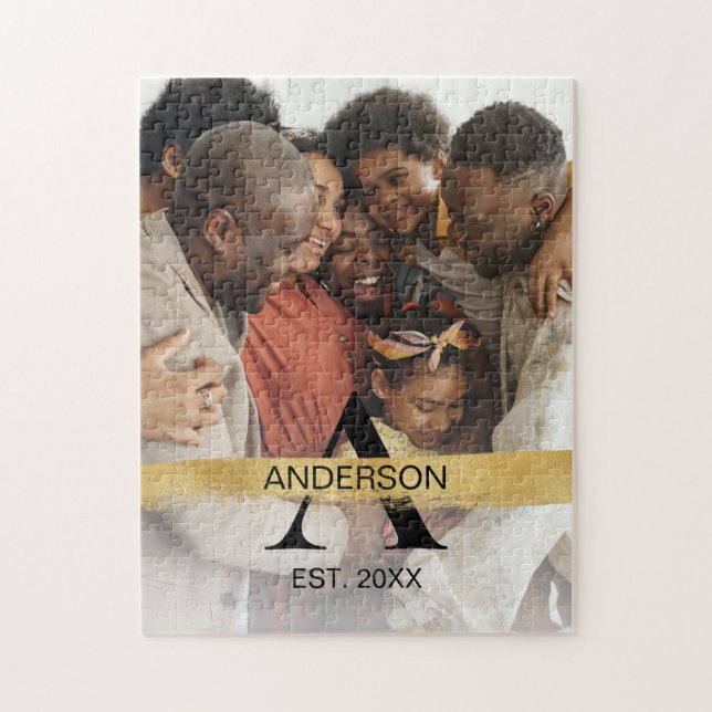 Familienname Foto Mit Monogramm Gold Puzzle (Vertikal)