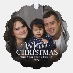 Familienname Foto-Overlay Frohe Weihnachten Ornament Karte