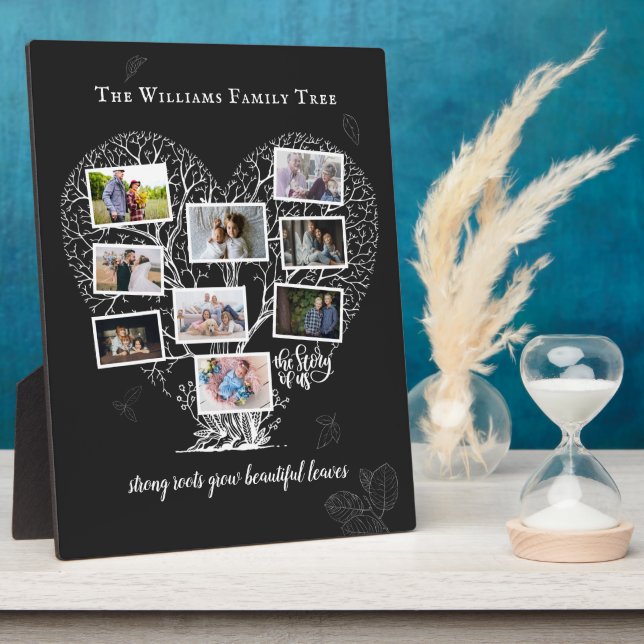 Familienname FotoCollage | Familienbaumherz Fotoplatte (Seite)