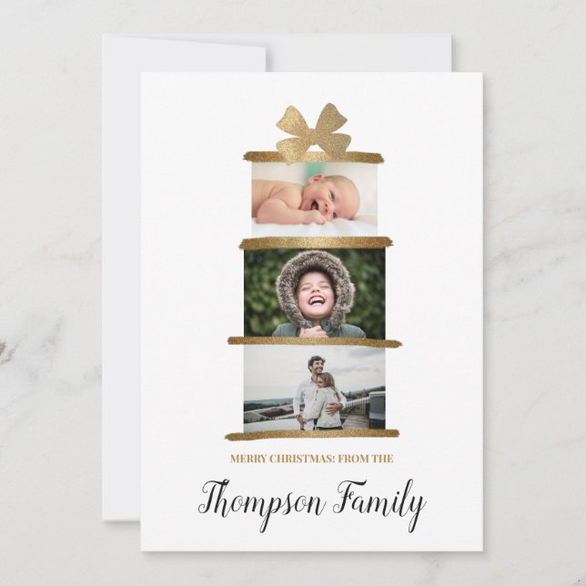 Familienname Fotos Geschenk Bow Gold Weihnachten (Vorderseite)