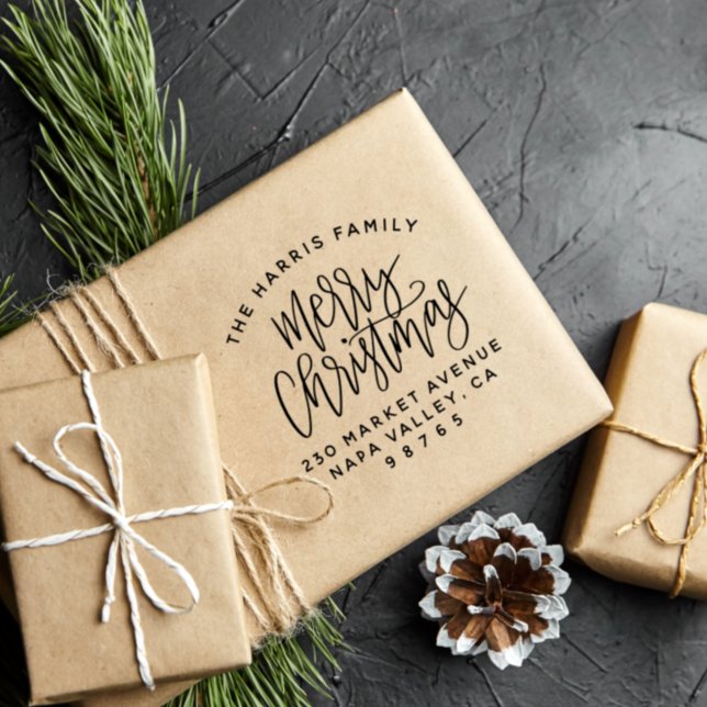 Familienname, Frohe Weihnachten und Rücksendeadres Permastempel (Rubber Stamp Mock-up)