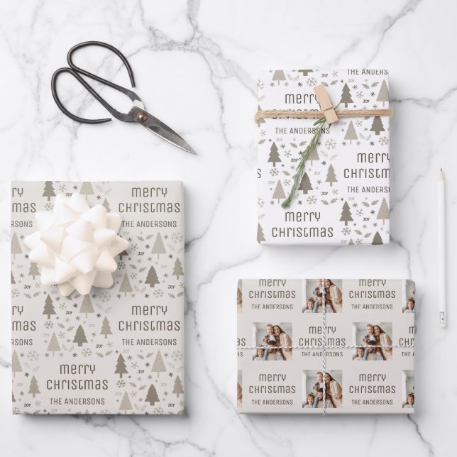 Familienname für Weihnachts-Foto Geschenkpapier Set (Vorderseite)