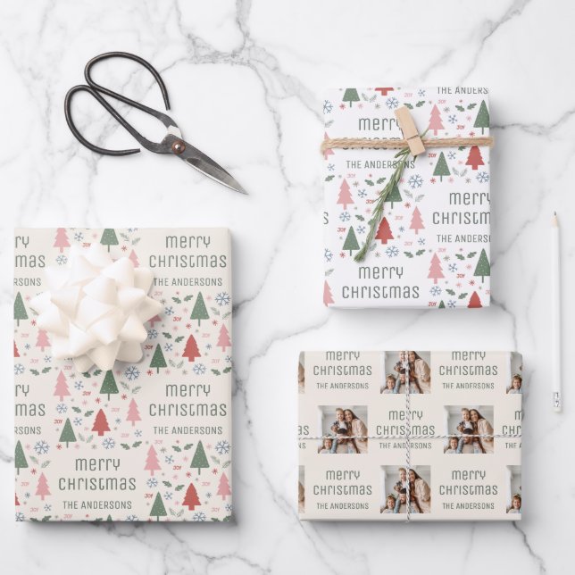 Familienname für Weihnachts-Foto Geschenkpapier Set (Vorderseite)