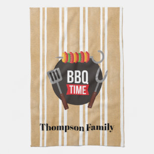 Familienname GRILLEN Zeit Moderne Bildstreifen Geschirrtuch