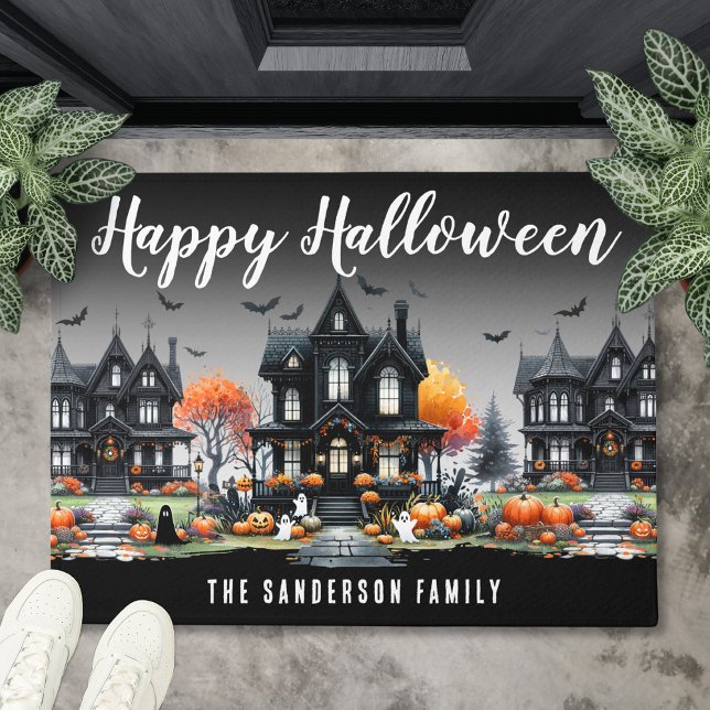 Familienname Happy Halloween Fußmatte (Family Name Happy Halloween Doormat)