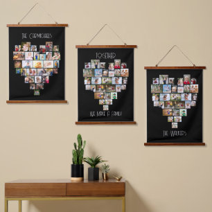 Familienname Herzform 87 Foto-Collage Zusammen Wandteppich Mit Holzrahmen
