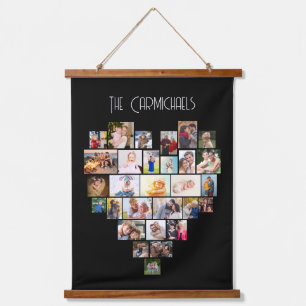 Familienname Herzform Foto Collage 29 Pic Black Wandteppich Mit Holzrahmen