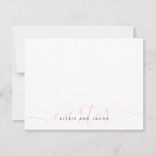 Familienname Hochzeit Couple Blush Pink Chic Scrip Mitteilungskarte