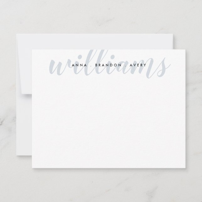 Familienname Hochzeit Paar Silver Gray Script Mitteilungskarte (Vorderseite)